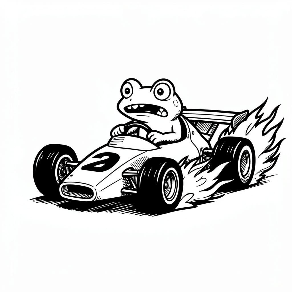 Scared Frog Races a Car in Comic Style