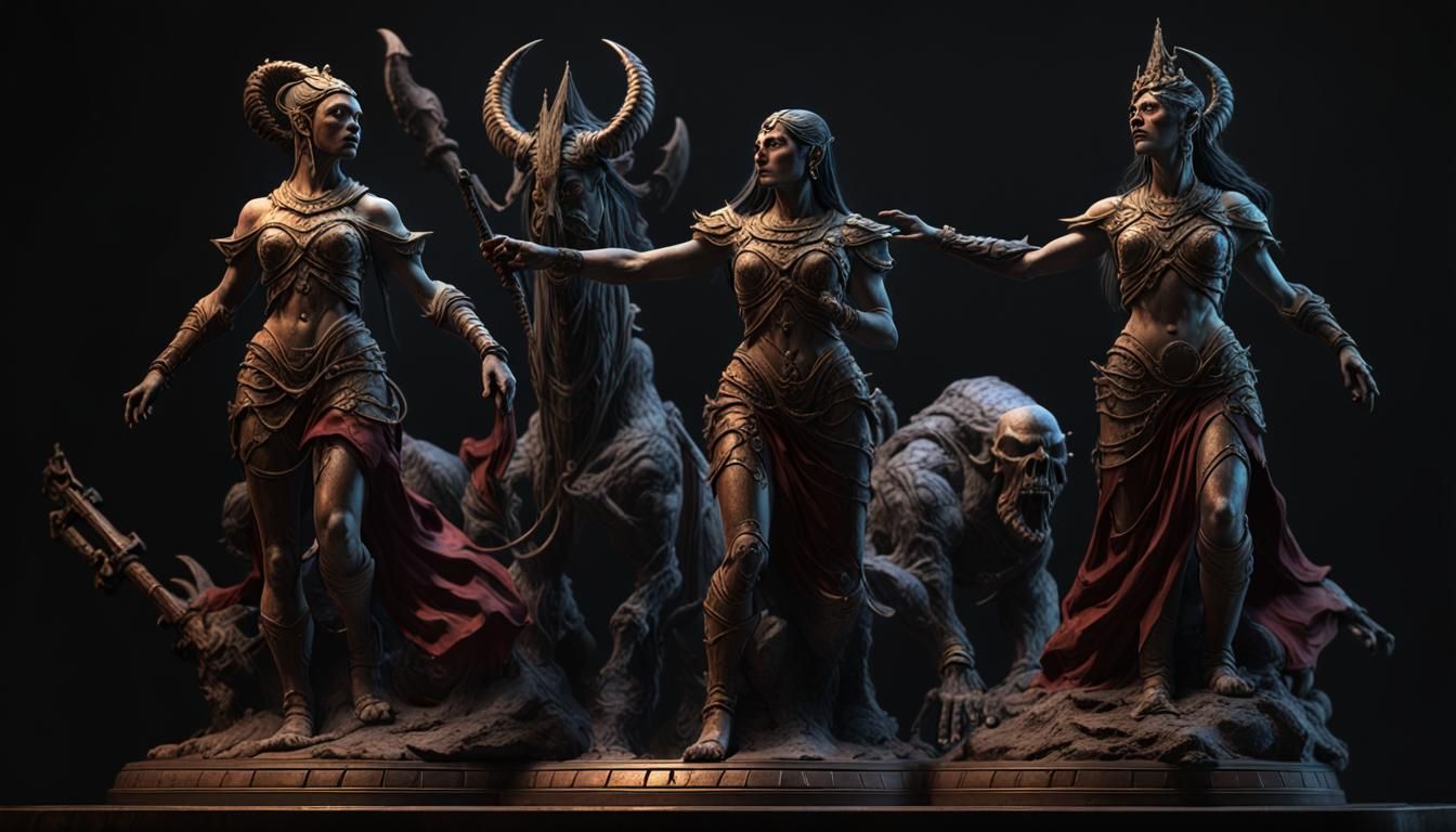 Dark Fantasy Female Statues in 8K Resolution