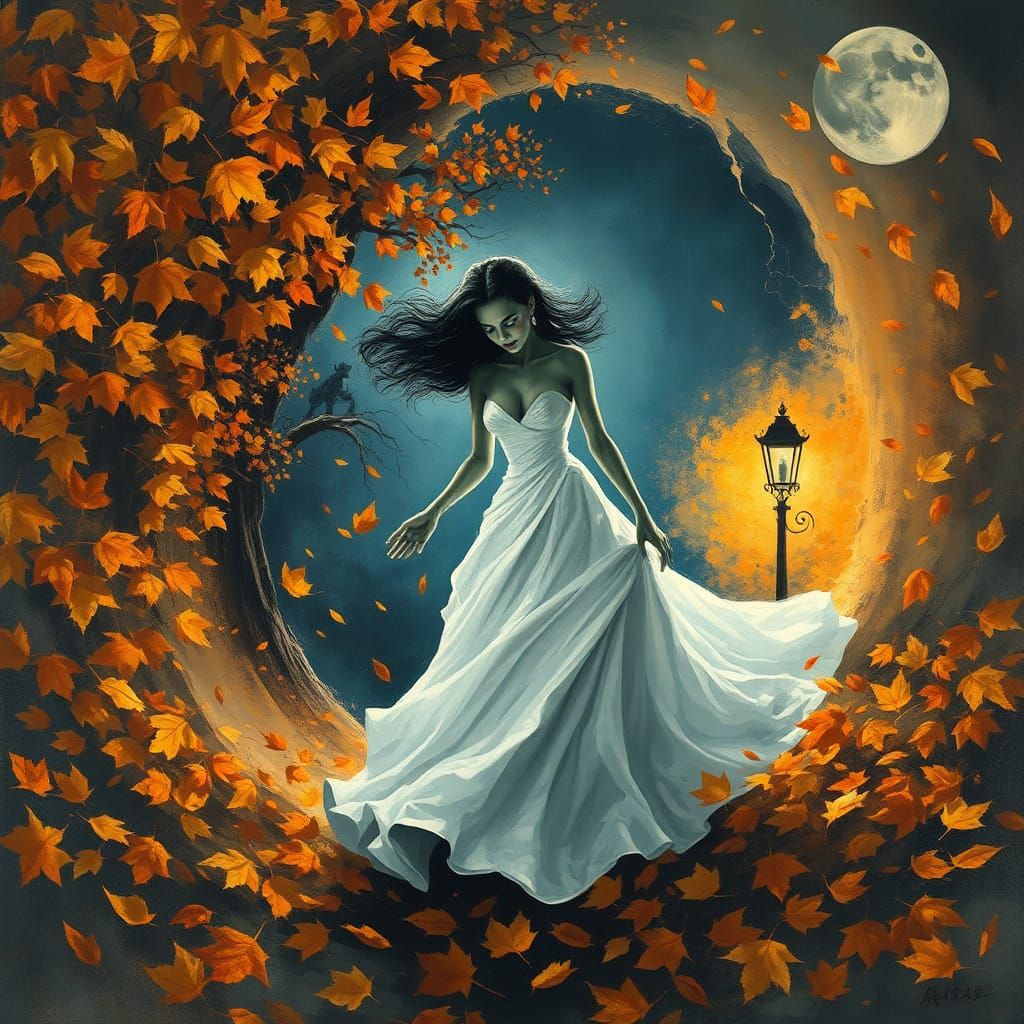 Bride of Frankenstein in Autumn, Impasto Palette Knife Style