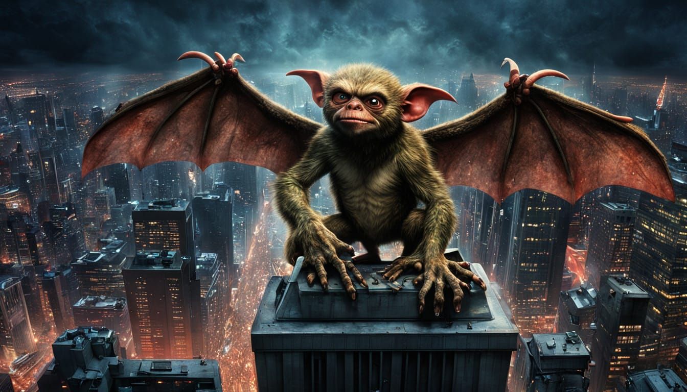 Epic Gremlins Cityscape in Maximalist Digital Style