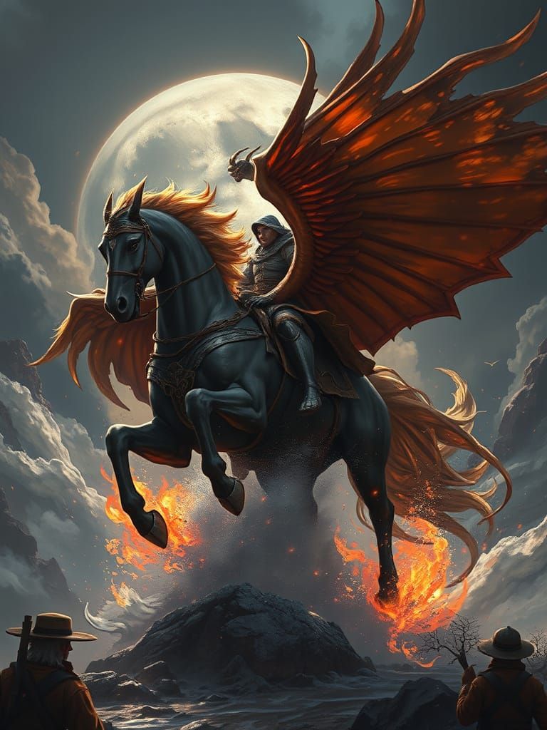 Winged Stallion in Dark Fantasy Style