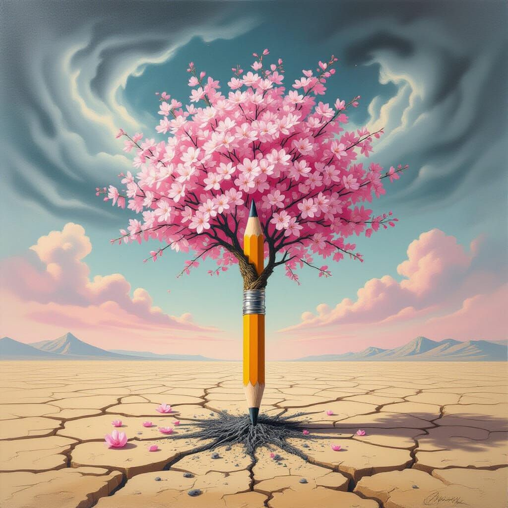 Sentient Pencil Transforms into Cherry Blossom Tree