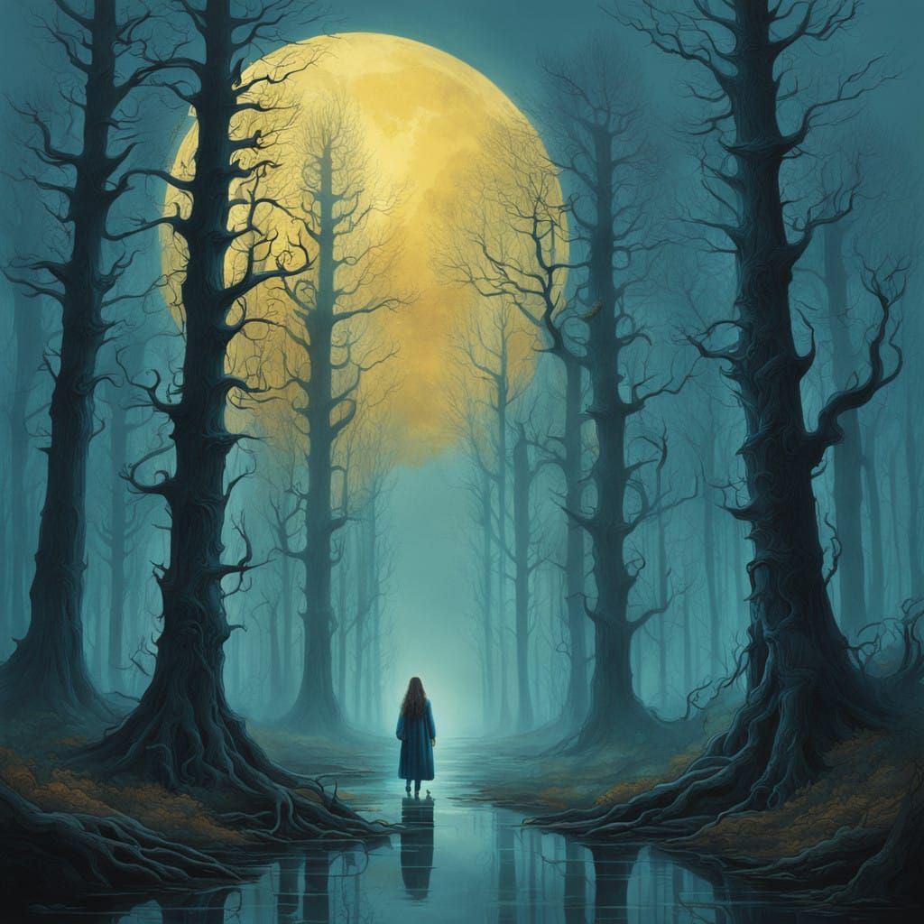 Ethereal Moonlit Forest Scene in Dreamlike Style