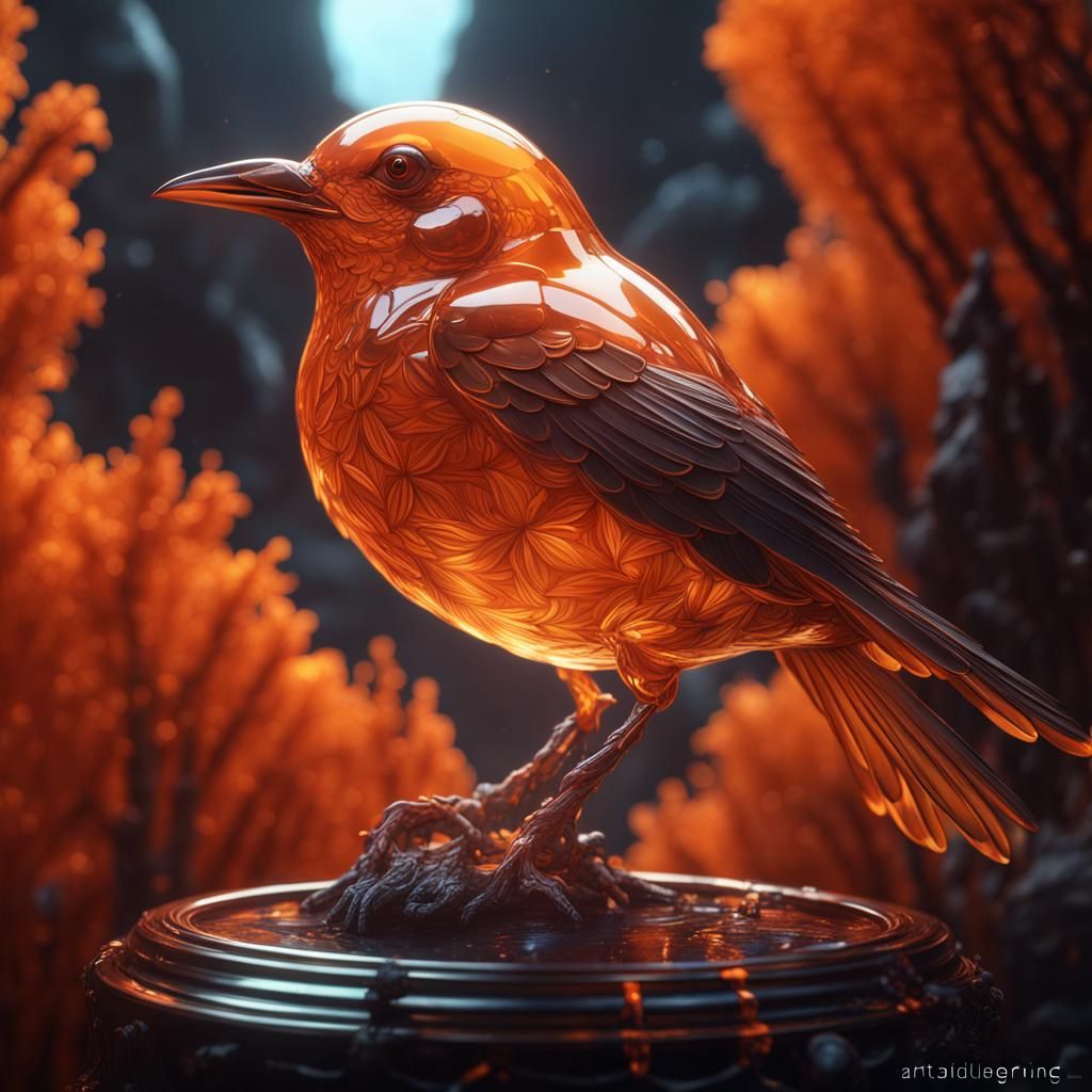 Orange Crystal Bird: Detailed Matte Painting