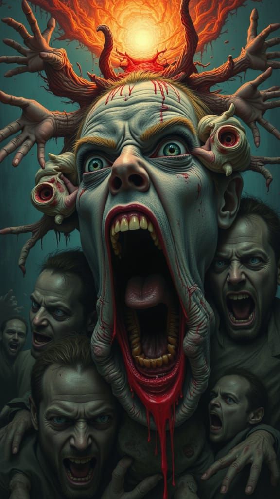 Mindscape of Emotions: Faces Erupting from a Serene Center