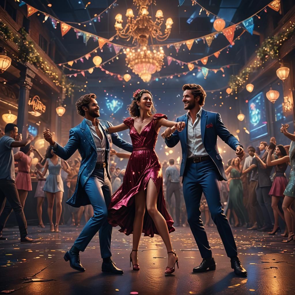Hyperrealistic Dancing Couple at Late Night Party