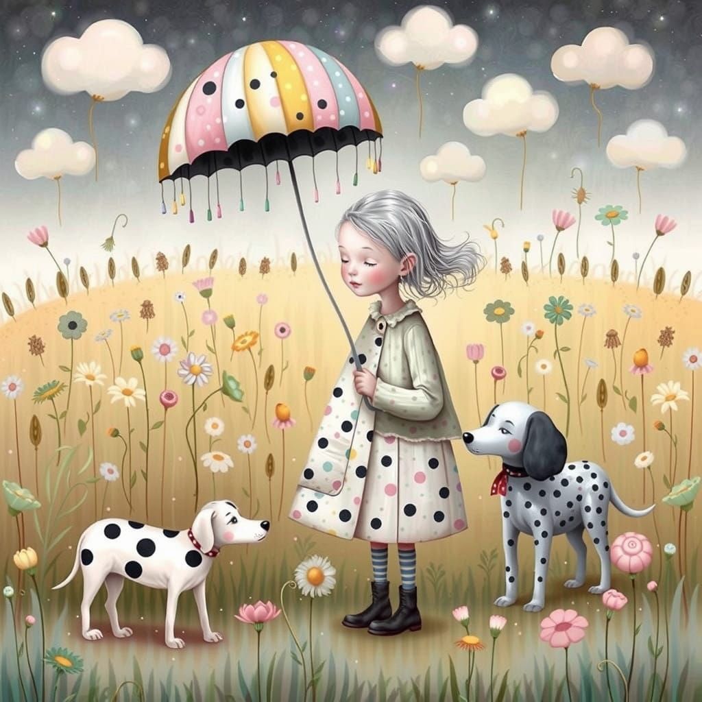 Ethereal Girl in Whimsical Field of Flowers