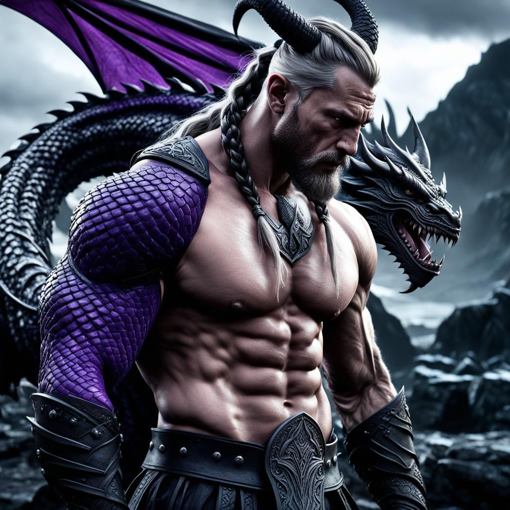 Fierce Viking with Dragon in Hyperrealistic CGI Art