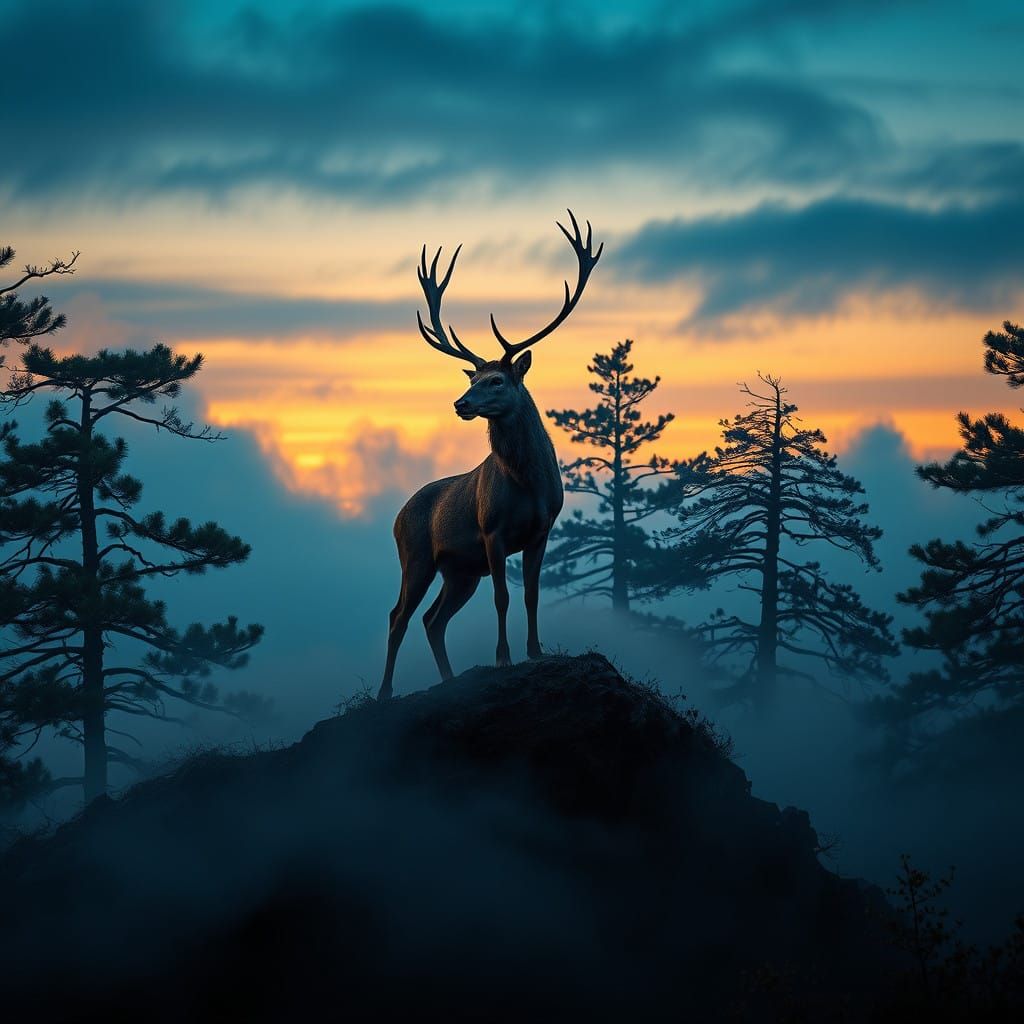Majestic Stag Amidst Twilight Forest