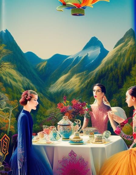 Elegant Geometric Tea Party with Mountain View