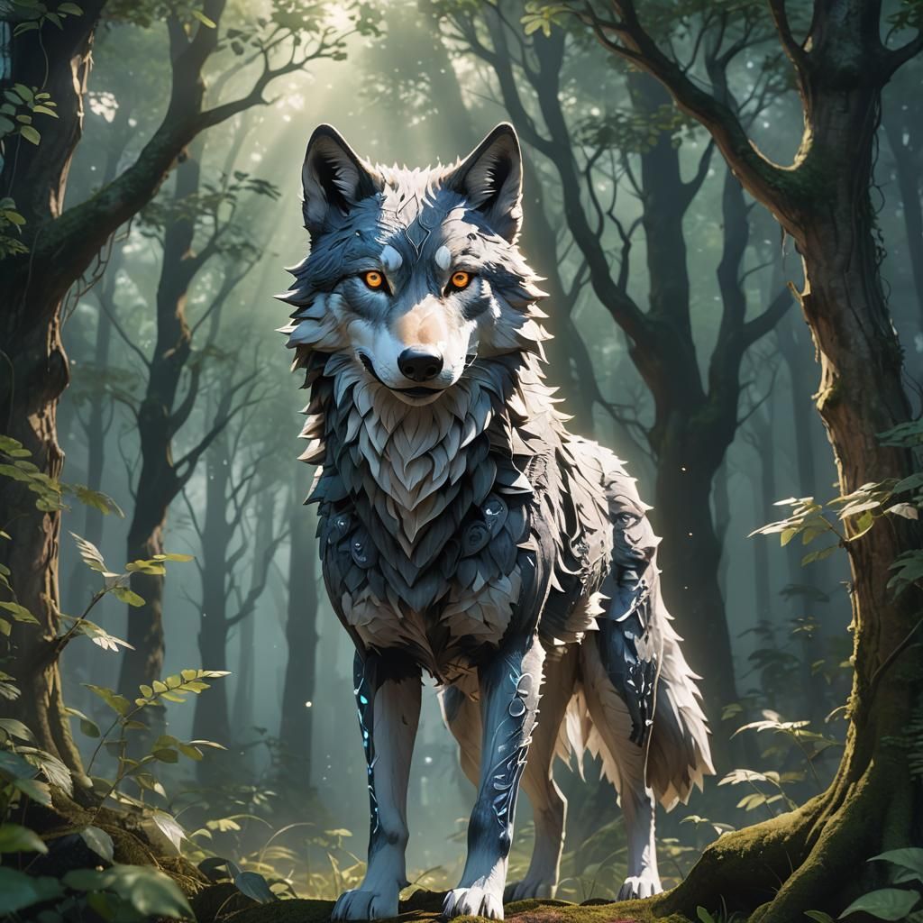 Ethereal Forest Wolf in Hyper-Realistic 3D Anime Art