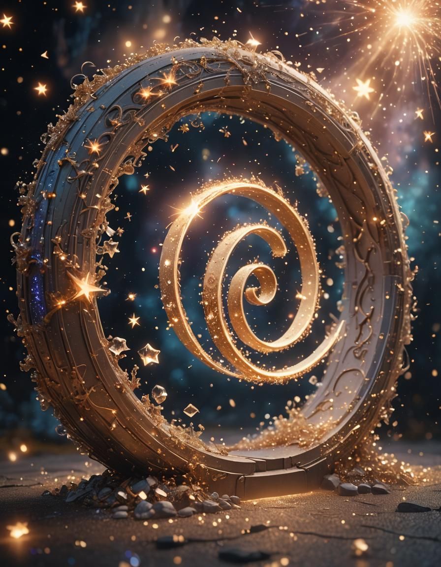 Magic Portal with Swirling Words and Glittering Stars