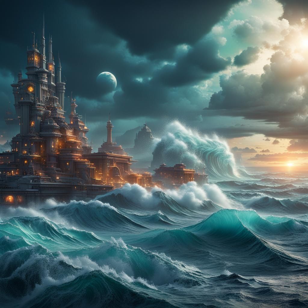 Futuristic Stormy Sea in Detailed Matte Painting