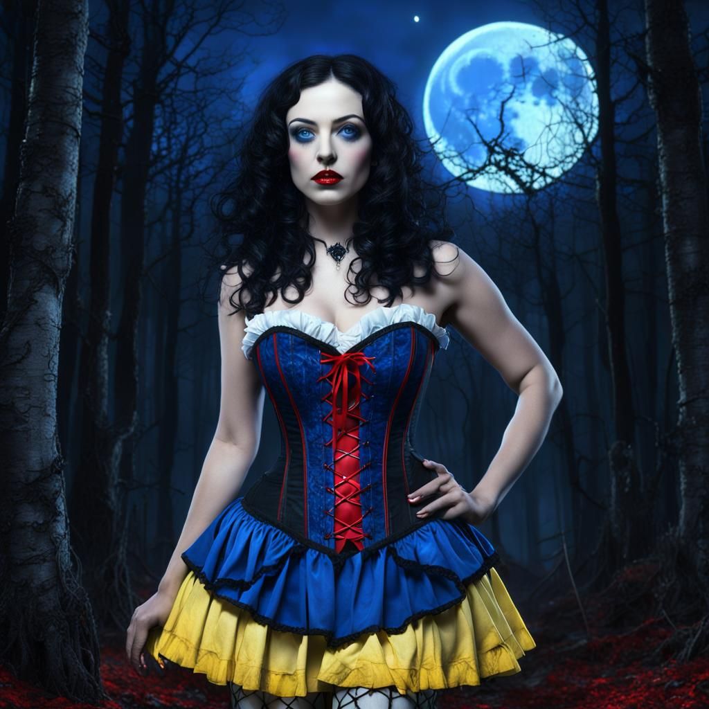 Gothic Snow White in Dark Forest: Matte Painting