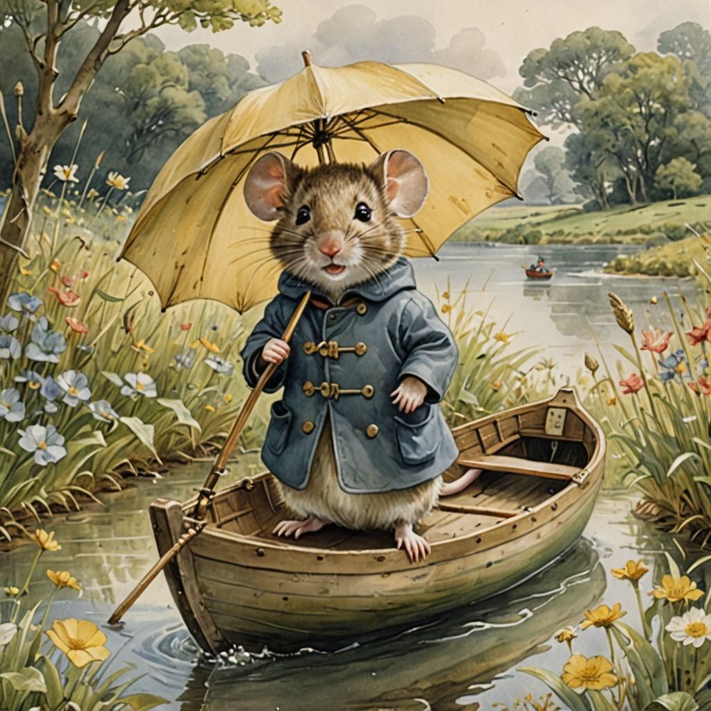 Mouse Captain Sailing in Watercolor Style