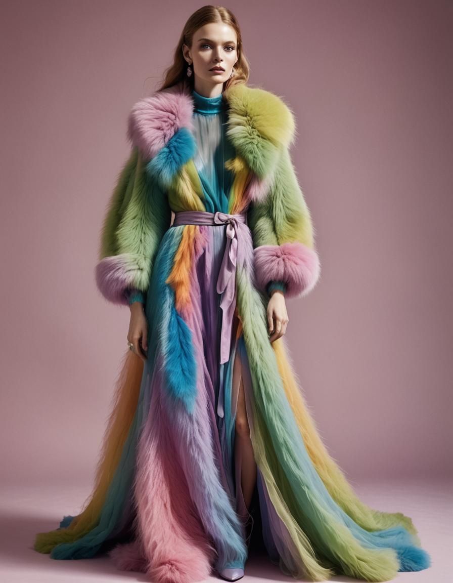Lady in Translucent Dress Revealing Technicolor Fur