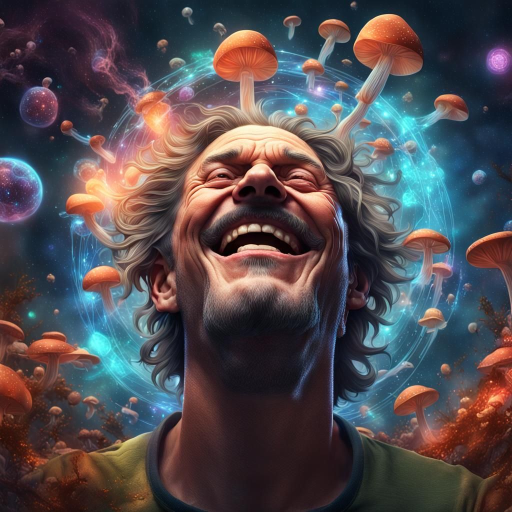 Laughing Man Inside Atom in Space, Detailed Concept Art