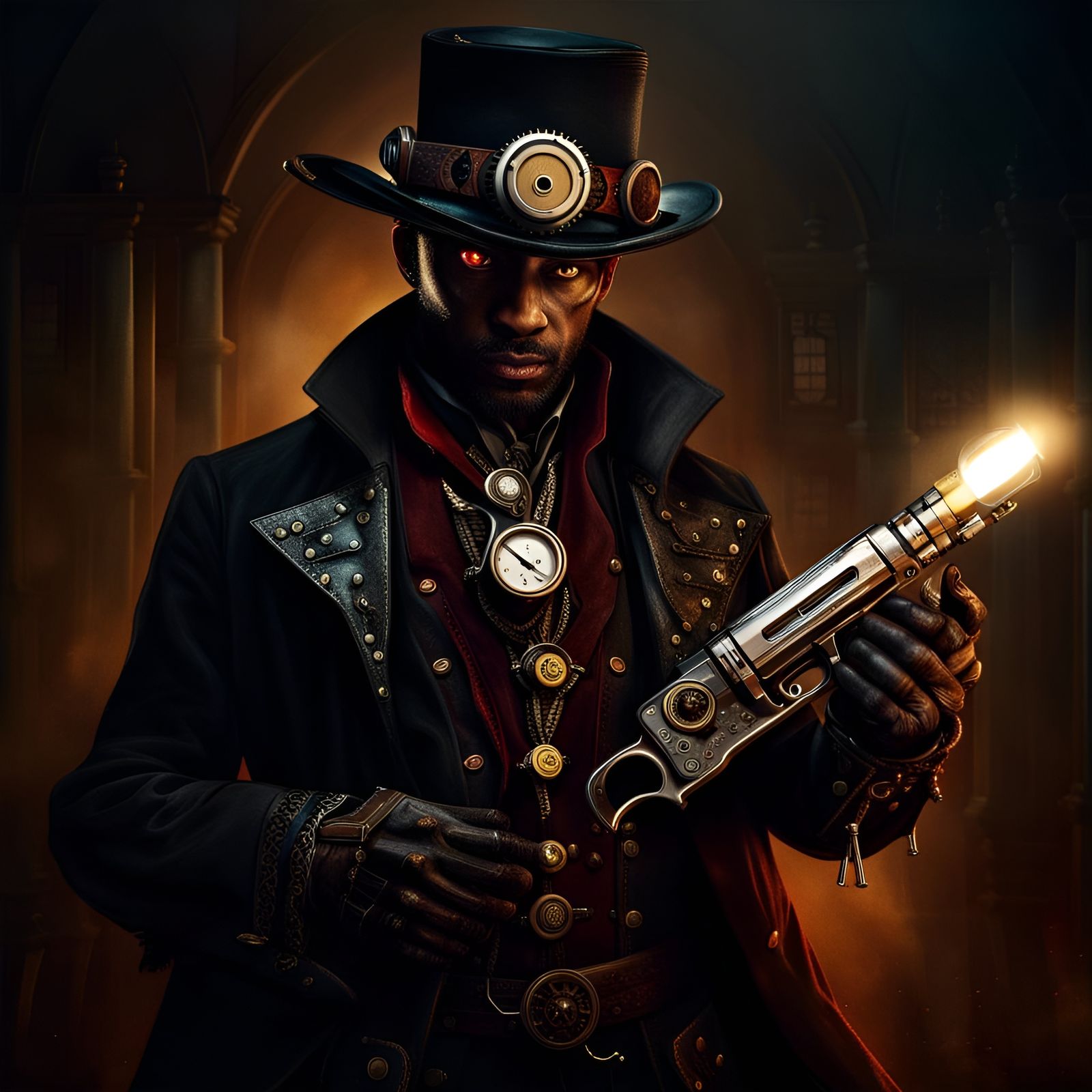 Steampunk Vampire Hunter Portrait with Revolver