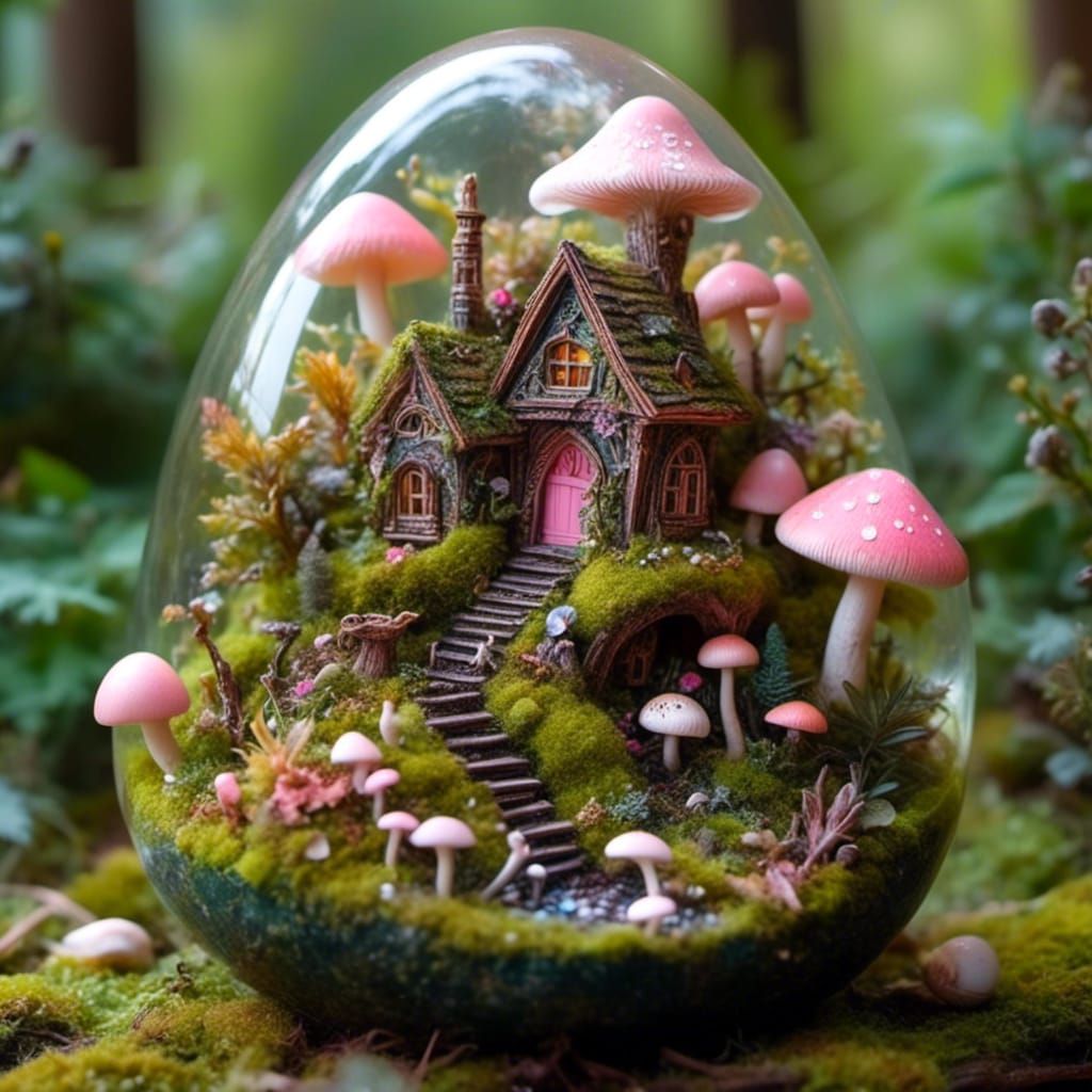 Miniature Fairy House in Resin Egg
