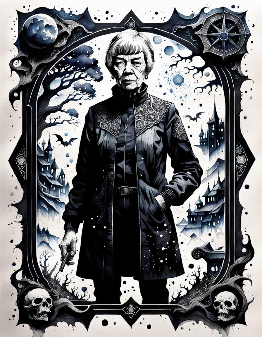 Ursula Le Guin Portrait in Watercolor Fantasy Horror Style