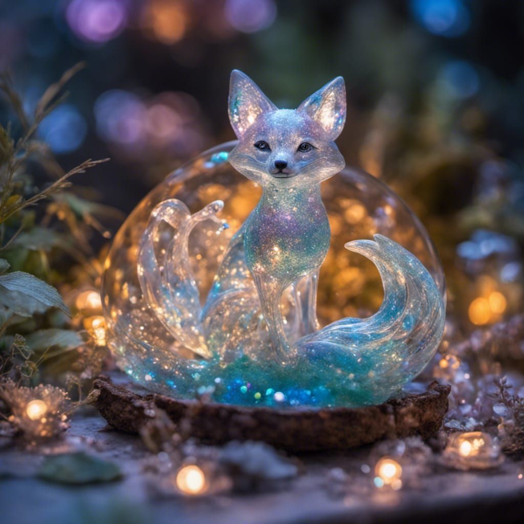 Glittering Glass Fox in Magical Forest