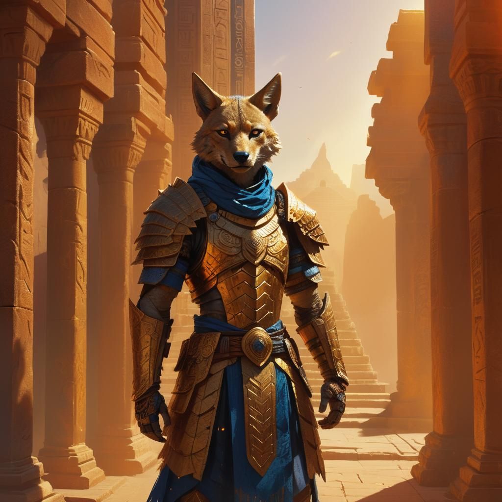 Armored Jackal on Ancient Temple Steps