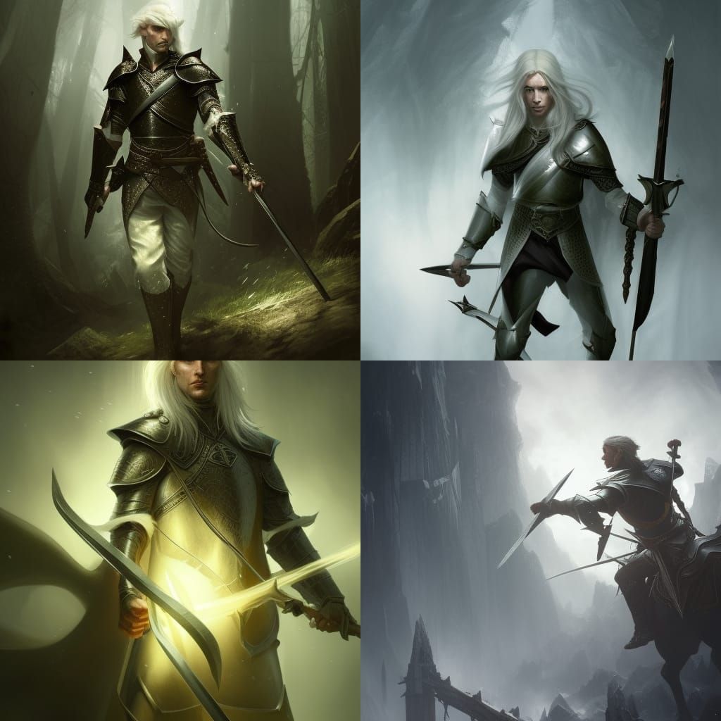 Half-Elf Knight Ranger Paladin in Dark Fantasy Style