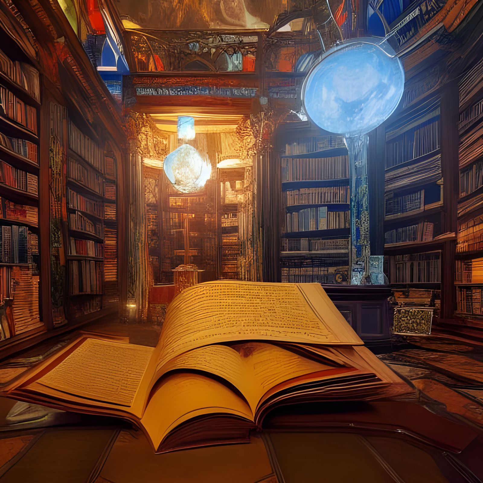 Merlin's Library: A Fantastical Painting with Mayan Architec...