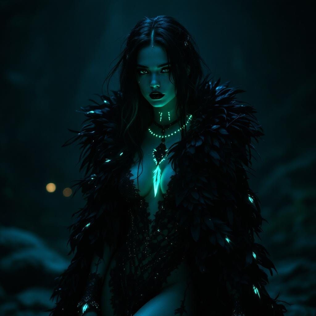Goth Robin Queen with Bioluminescent Tattoos in Fantasy Art ...