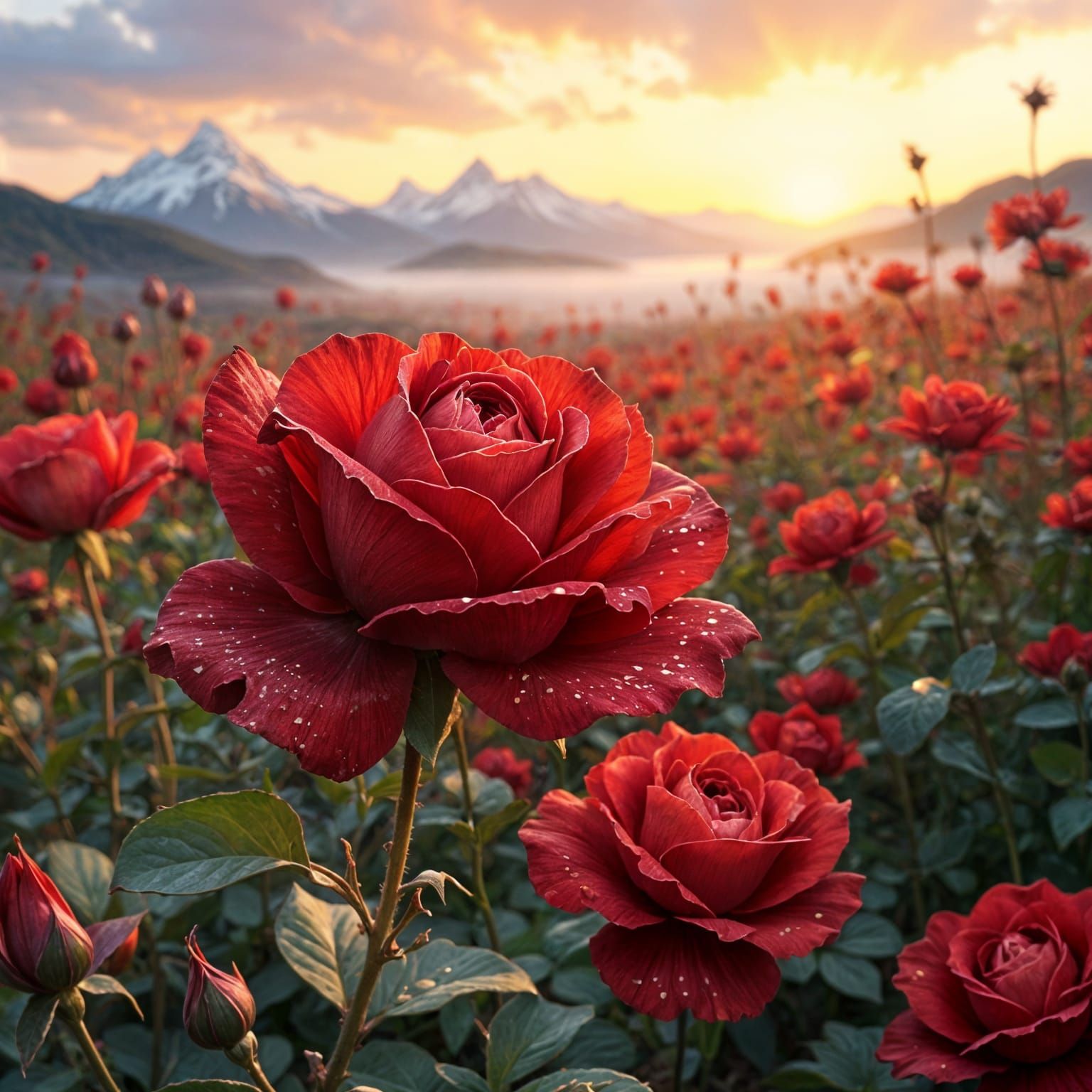 Crimson Rose Overlooking Rose Valley at Dawn