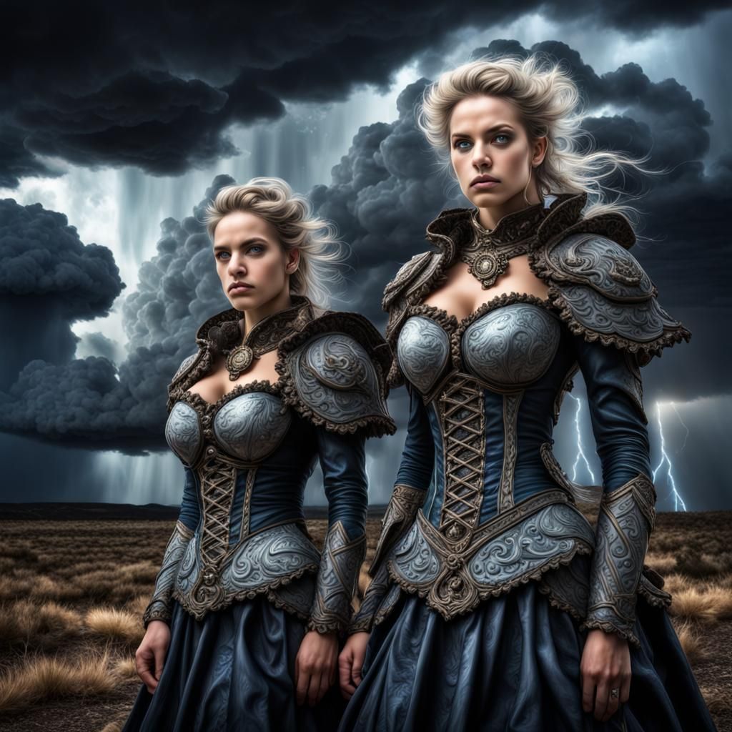 Cosmic Stormfront Sisters in Hyperrealistic Detail