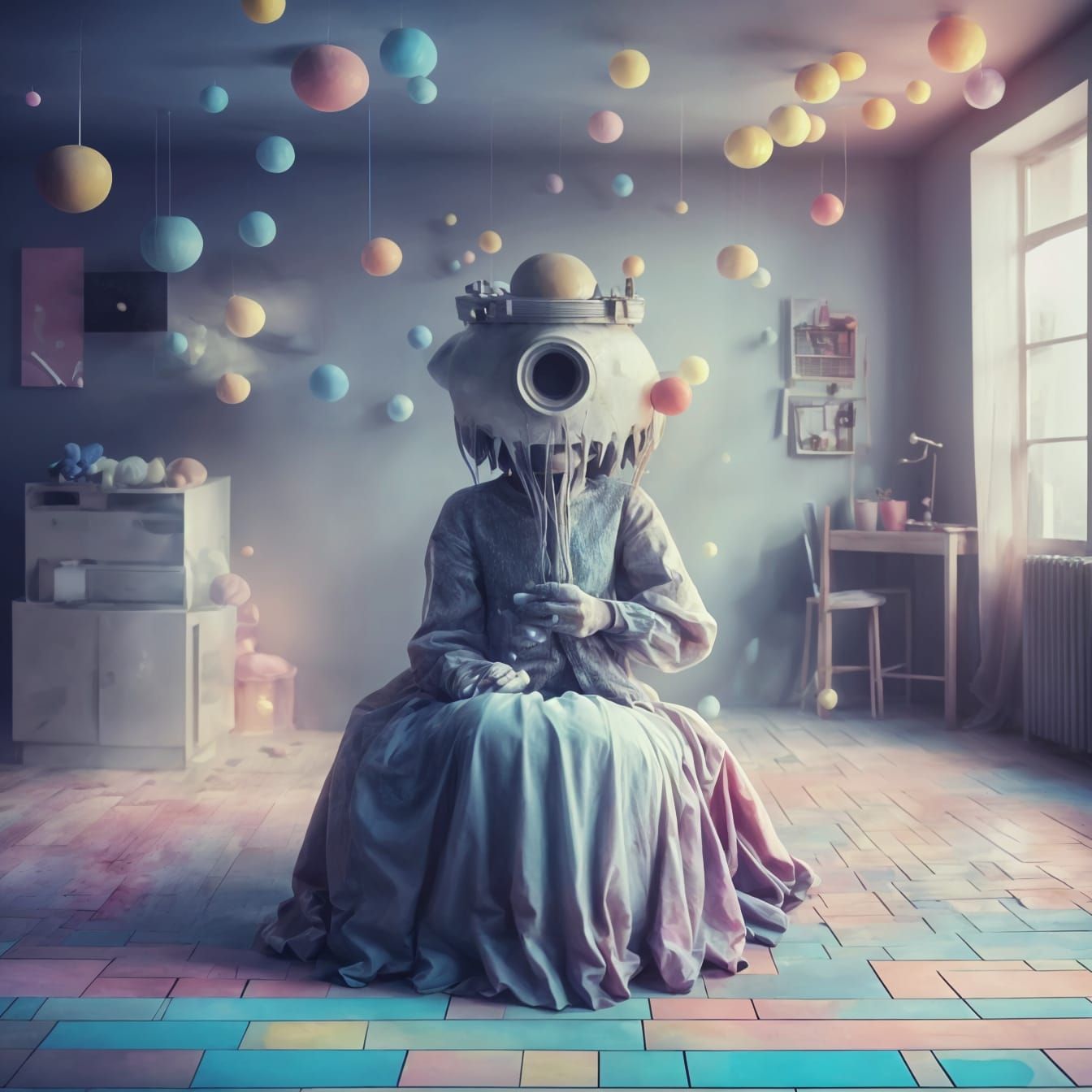 Surreal Toy Submarine Woman in Weirdcore Style