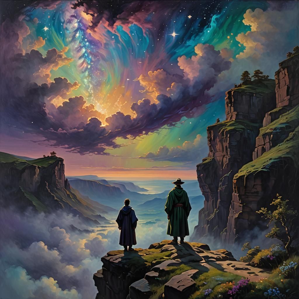 Starry Night Figure in Oil Painting Style