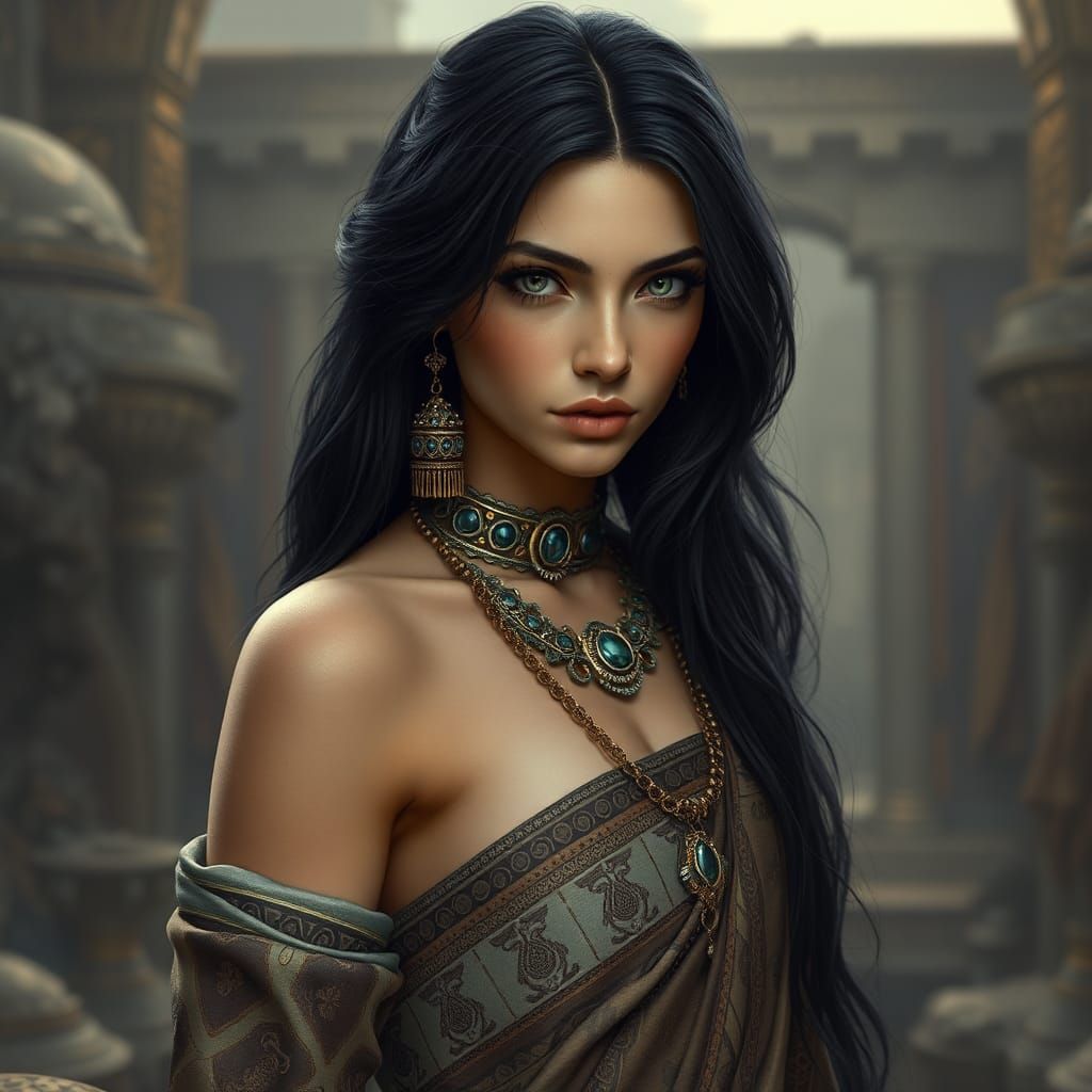 Greek Goddess with Heterochromatic Eyes, Fantasy Art