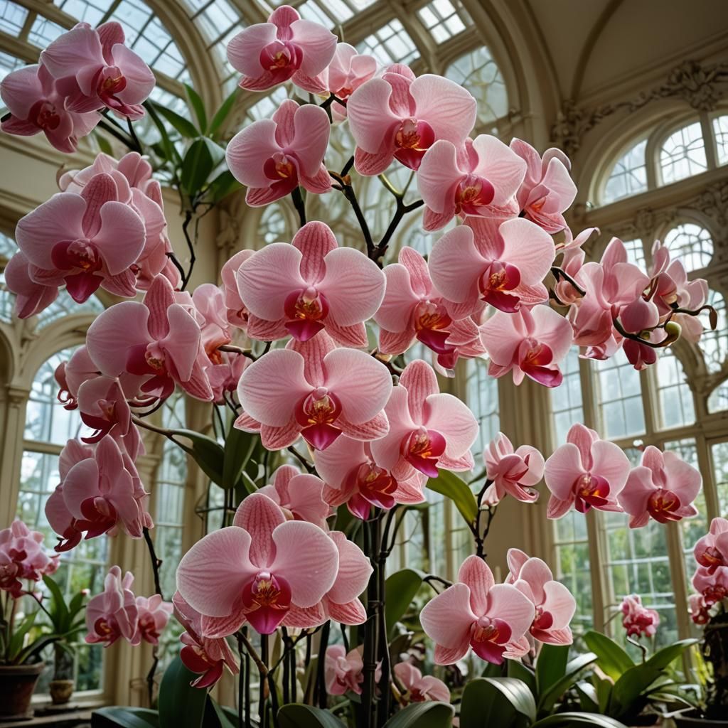 Rococo Coral Pink Orchids in Sunlight