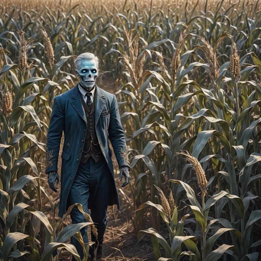 Victorian Ghost in Cornfield: Detailed Matte Painting