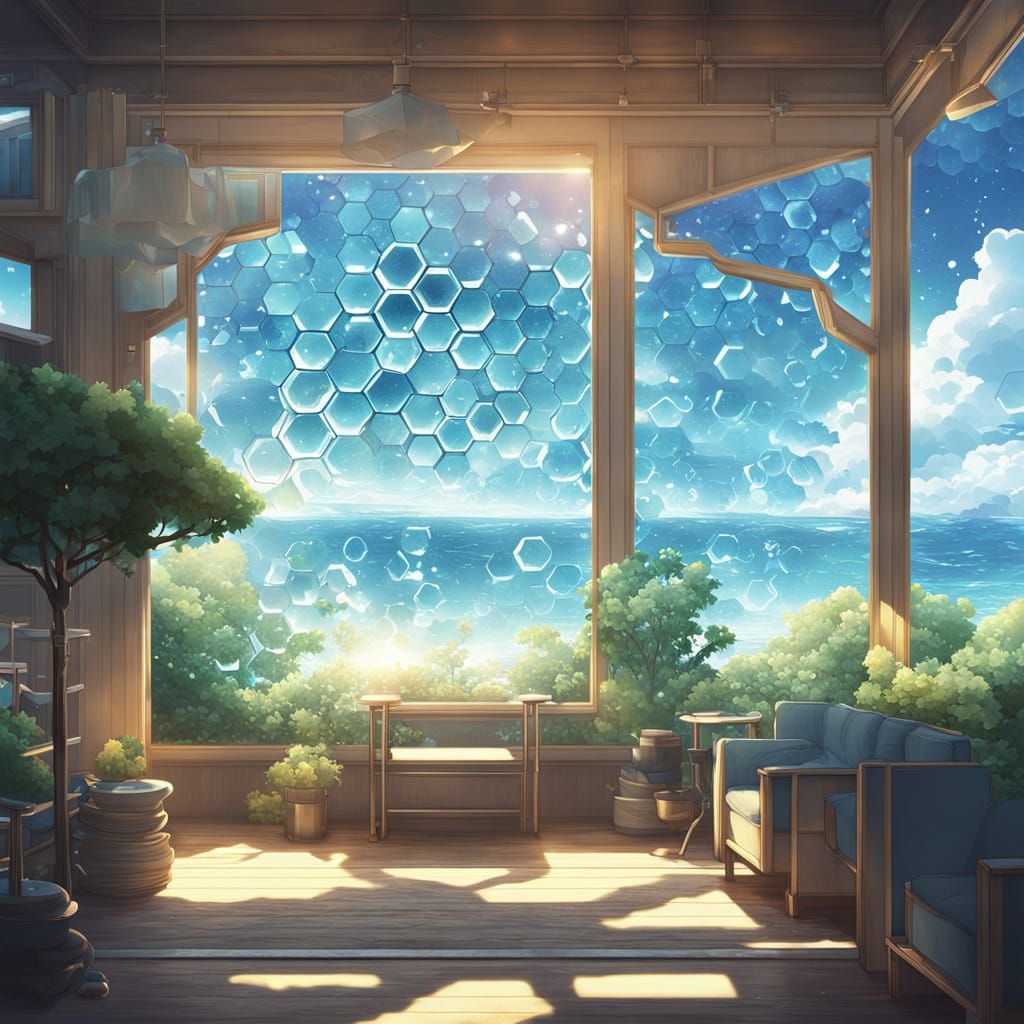 Dreamy Hexagonal Beach Scene in Vibrant Colors