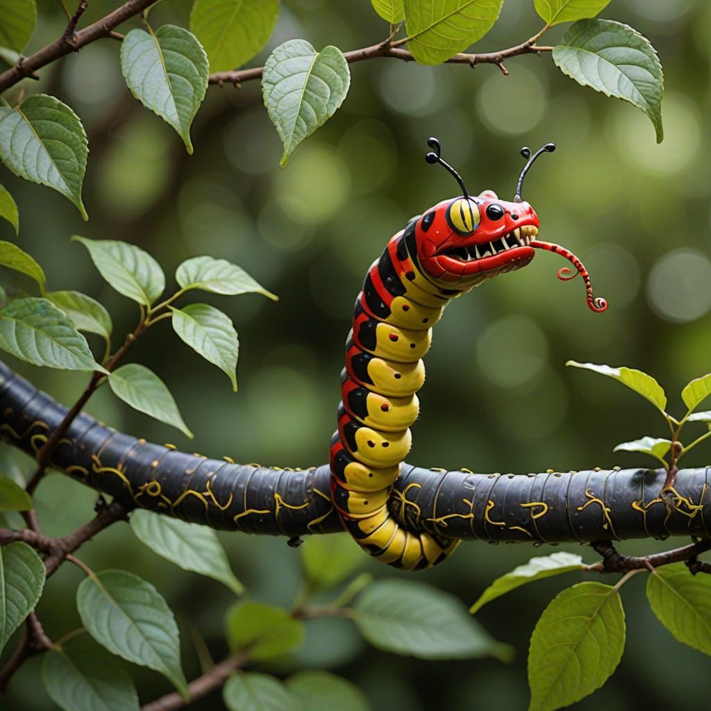 Caterpillar Mimics Snake To Scare Bird