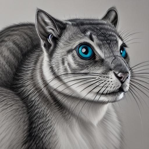 Squirrel on Branch: Hyperdetailed Charcoal Drawing