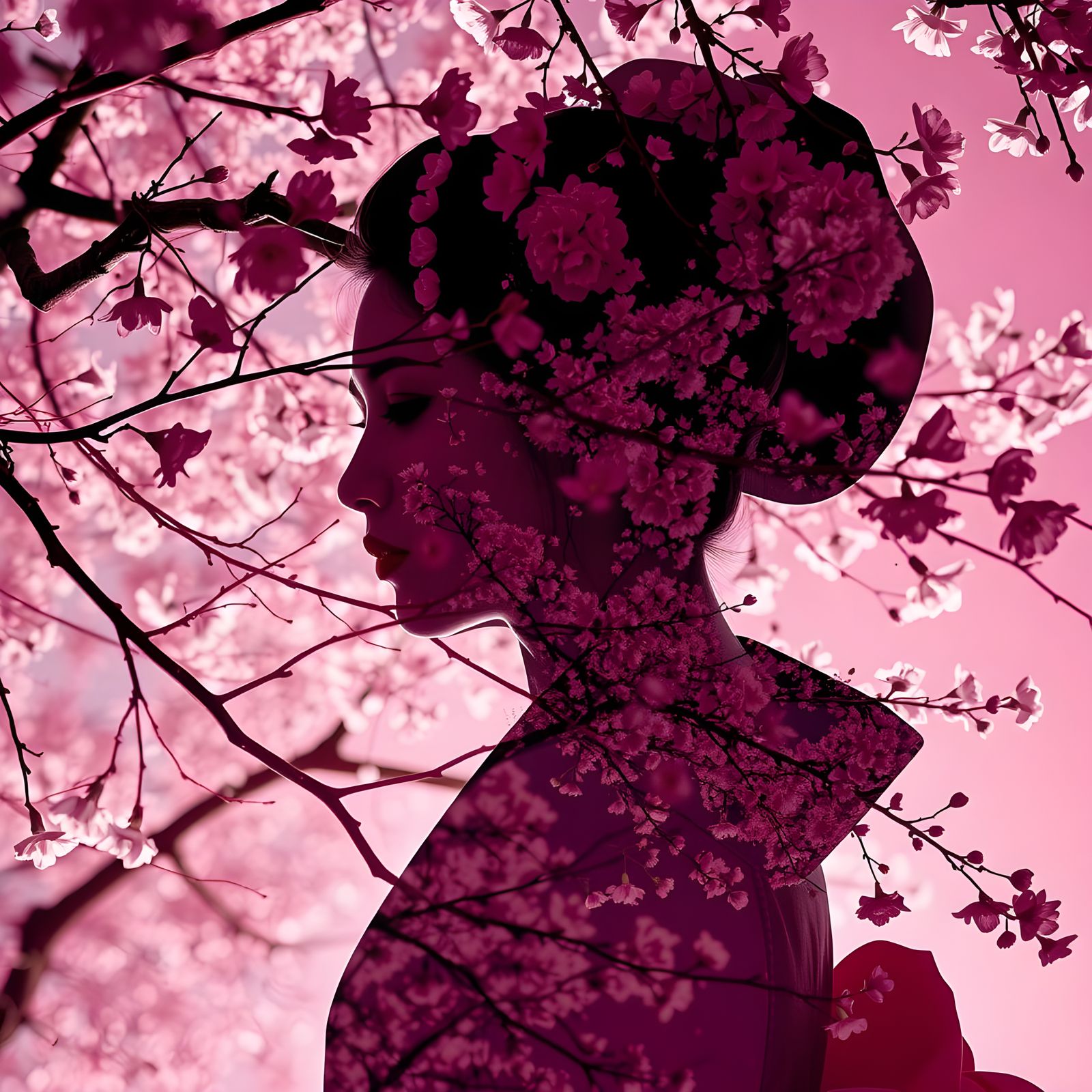 Ethereal Geisha Amidst Blossoming Sakura