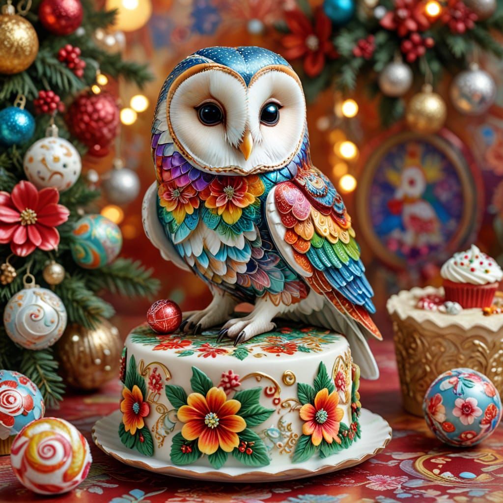 Christmas Barn Owl in Ornate Dress with Duck