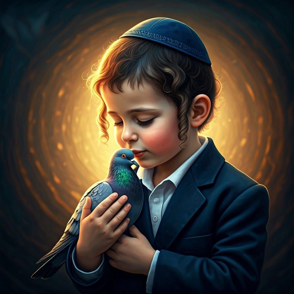 Cherubic Hasidic Boy in Dreamlike Fantasy Scene