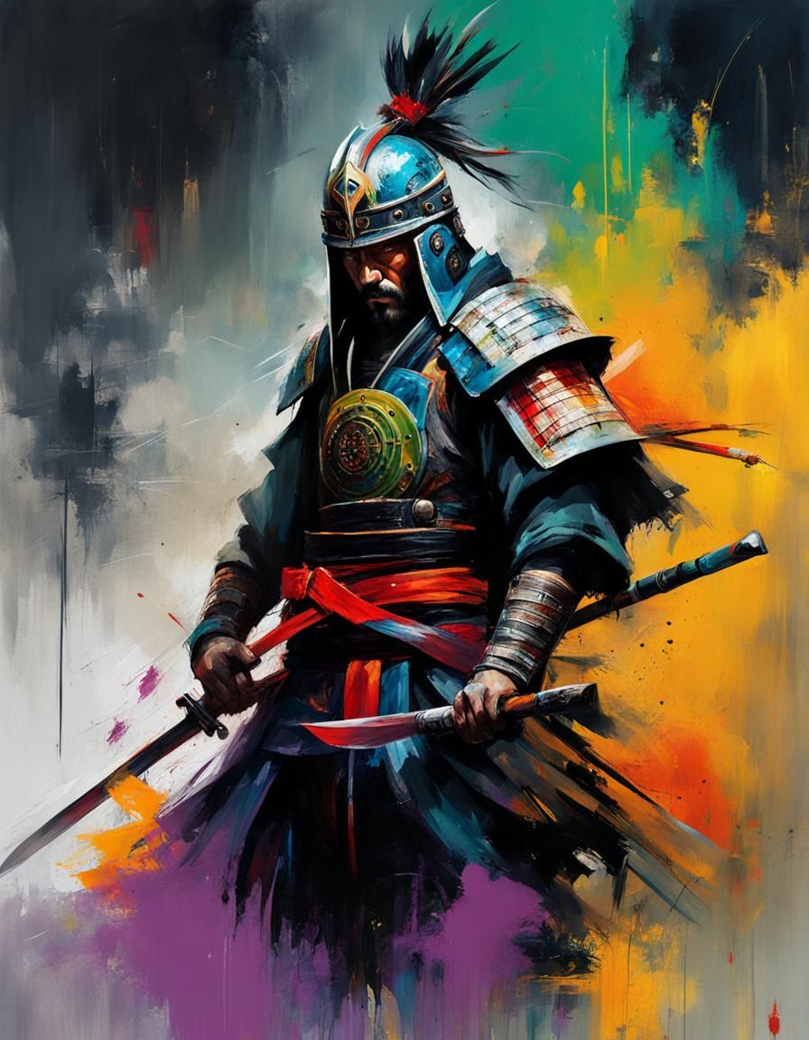 Energetic japanese warrior painting-style