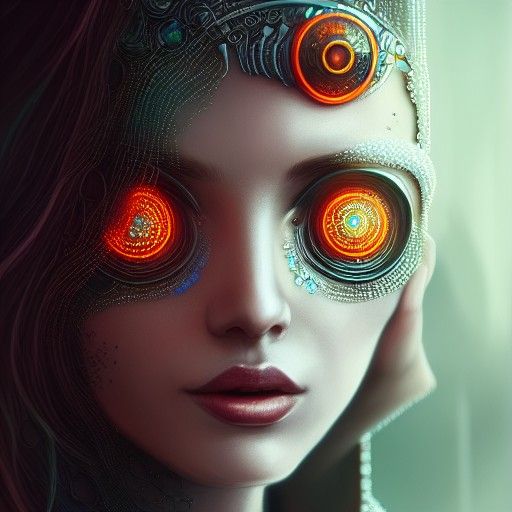 Ethereal Cyberpunk High Priestess Digital Painting
