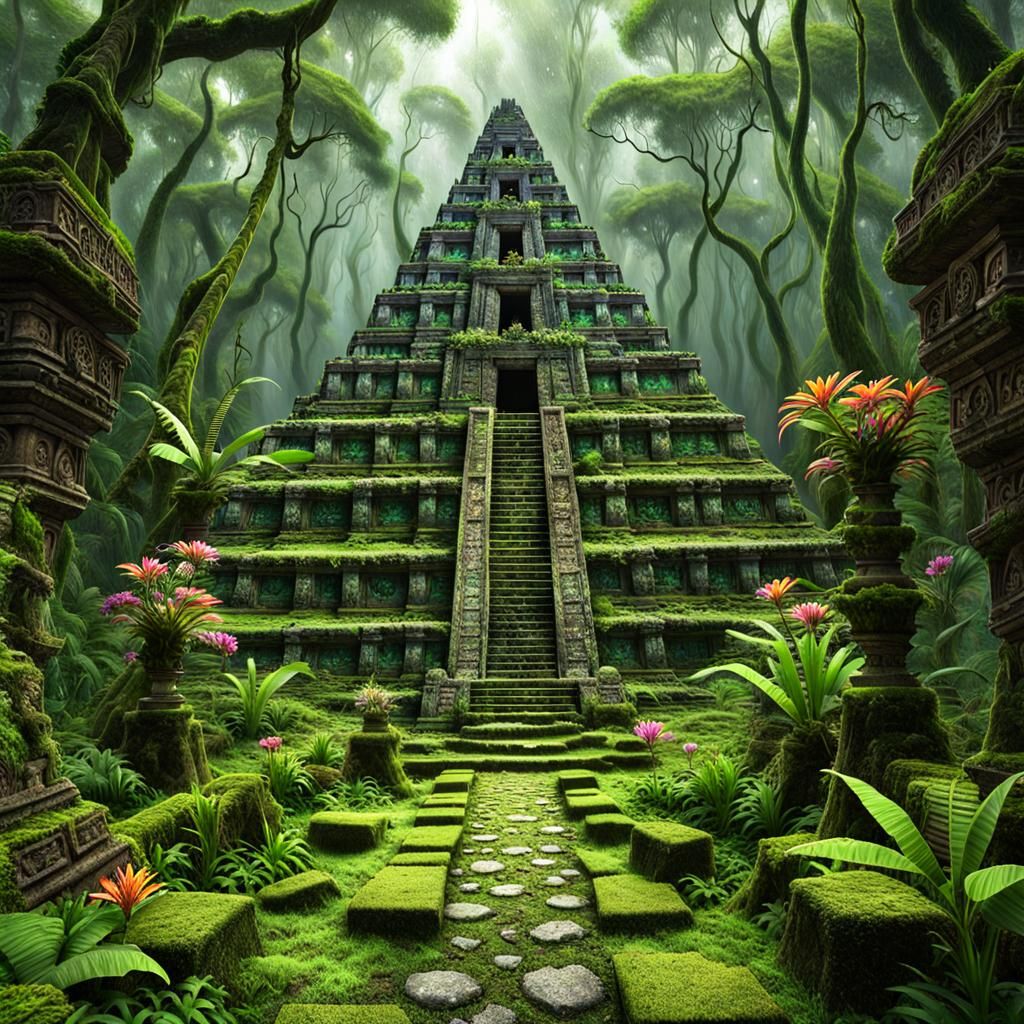 Lost Mayan Pyramid in Eerie Jungle Setting