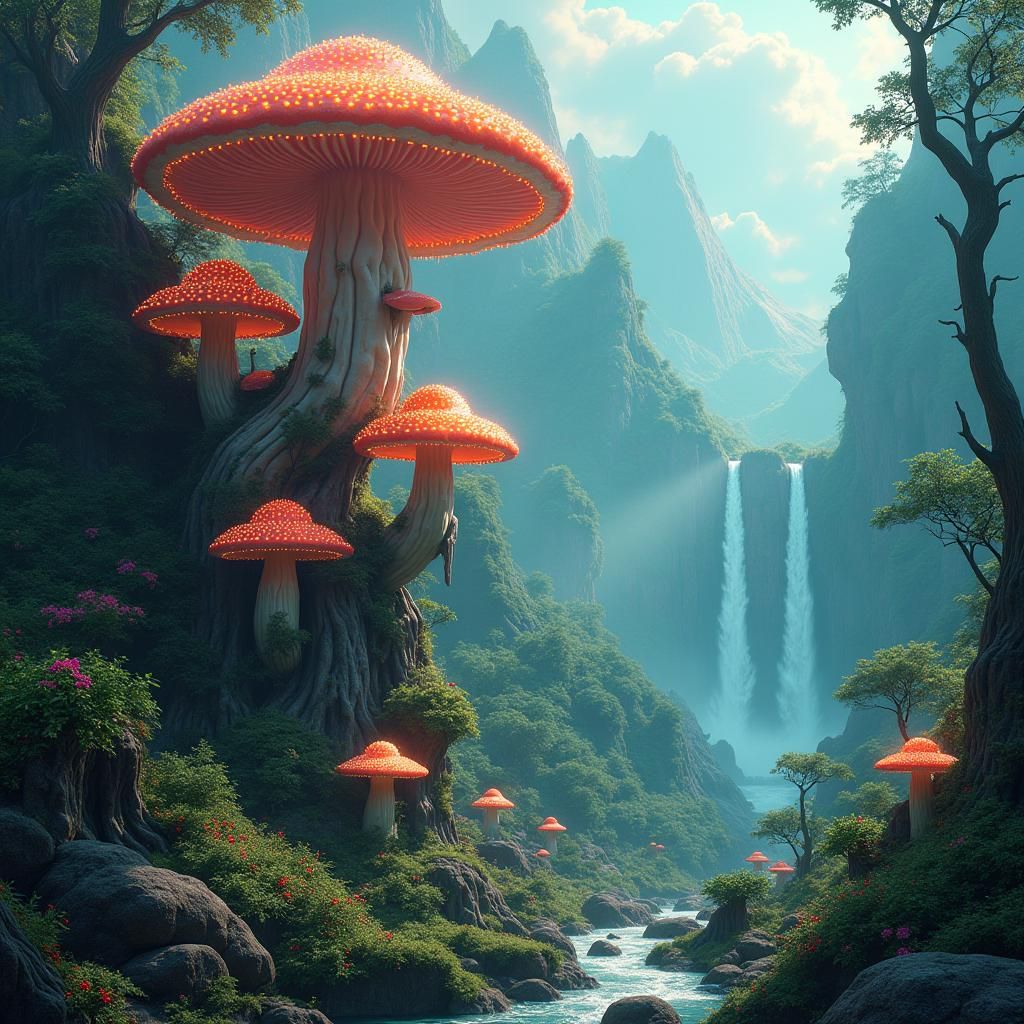 Lush Mount Shroom Landscape in High-Fantasy Style