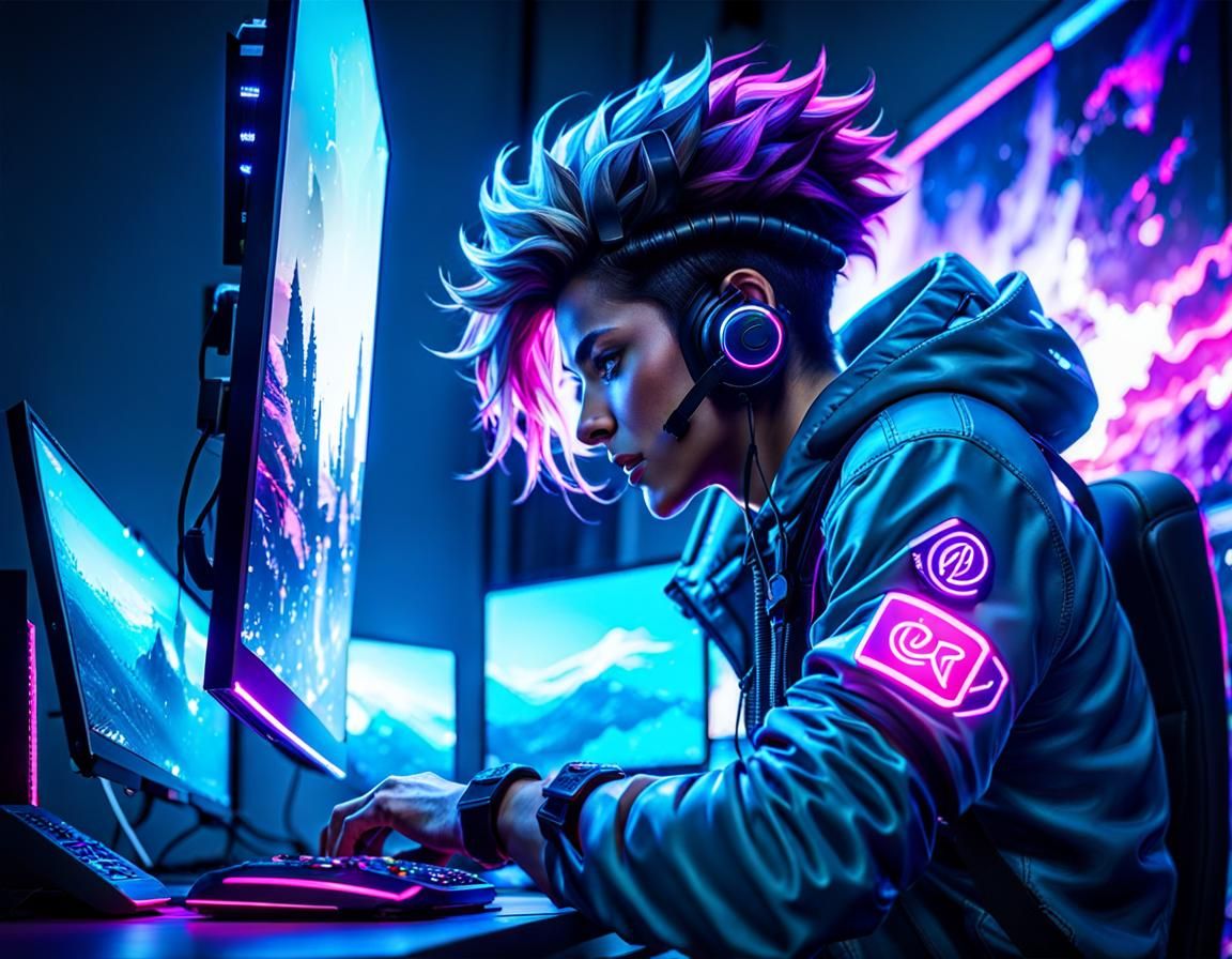 Gamer Immersed in High-End RGB Gaming Setup