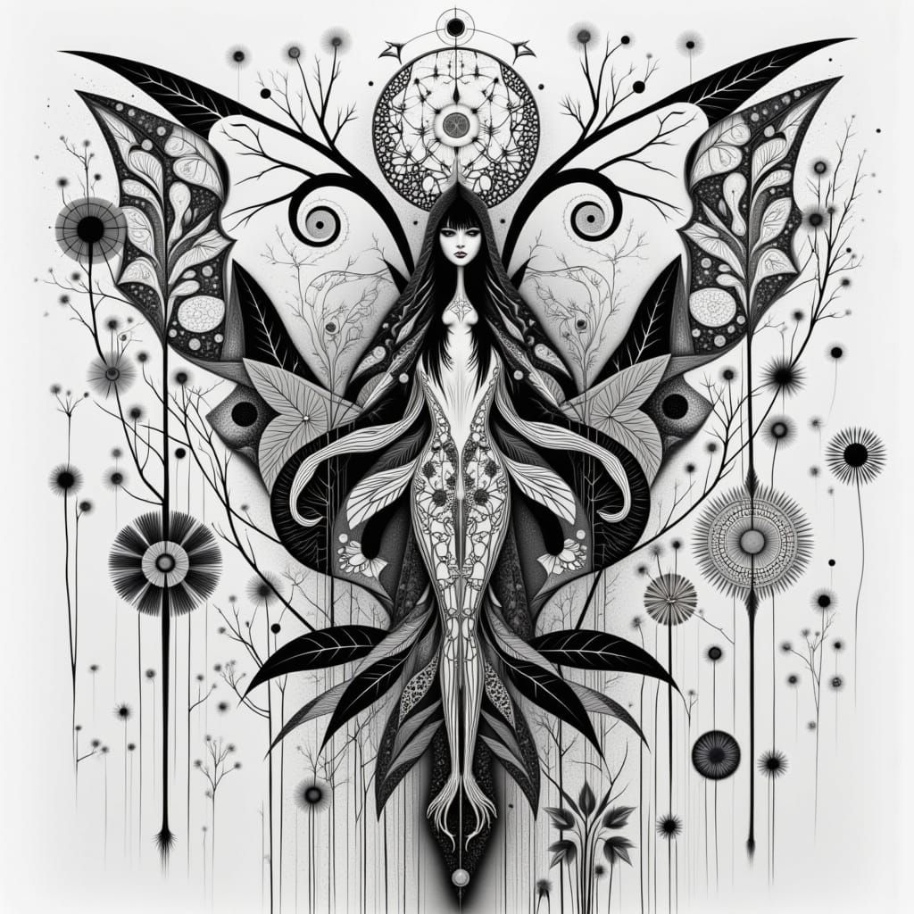 <lora:Patchwork Flux:1.0> <lora:Flux Photogram 6:1.0> <lora:Klee 1:1.0> Neo tribal occult tattoo  black and white, mysti...