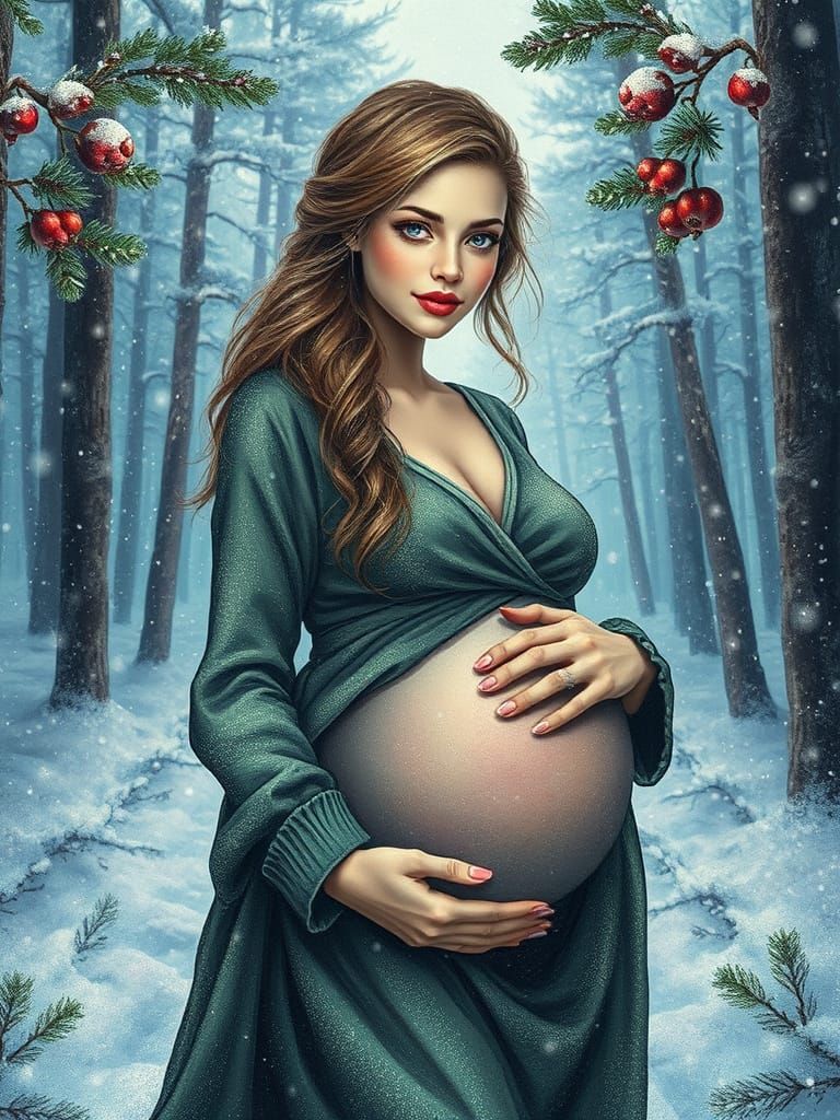 Pregnant Woman in Winter Forest: Anime, Van Gogh Style