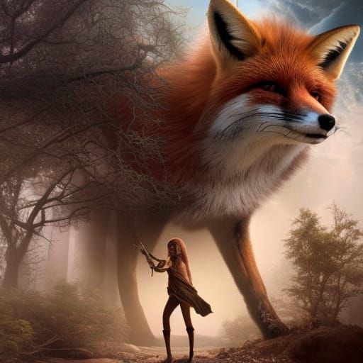 Epic Woman Fox in a Maximalist Digital Painting